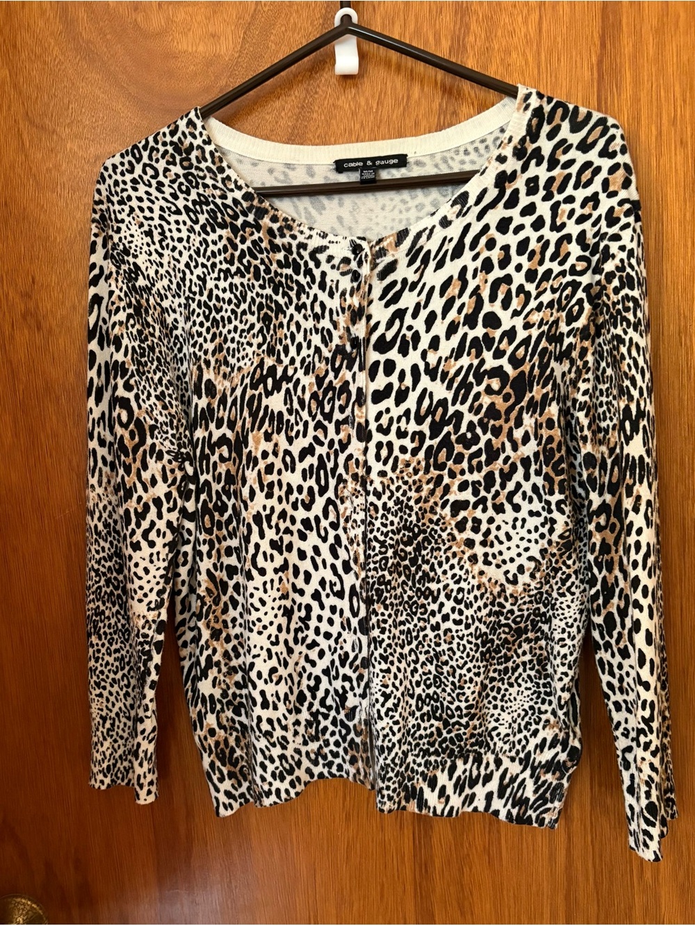 Cable & Gauge Leopard Print Cardigan - Cream/Black/Tan